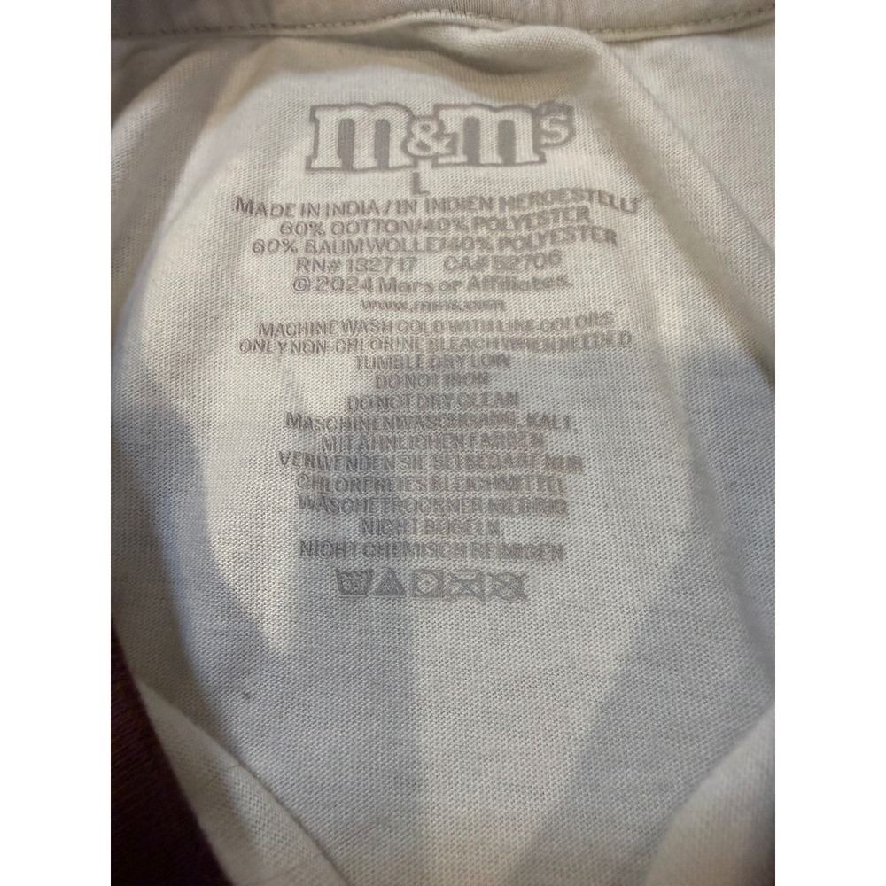 M&M's Plain Chocolate Candies Ringer T-Shirt White Brown Logo Graphic Unisex L - Picture 3 of 6